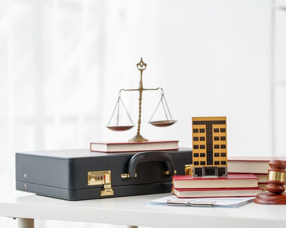Property Lawyer desk with gavel and contract paper of attorney, Property Lawyer desk with gavel and contract paper of attorney, nobody, no people